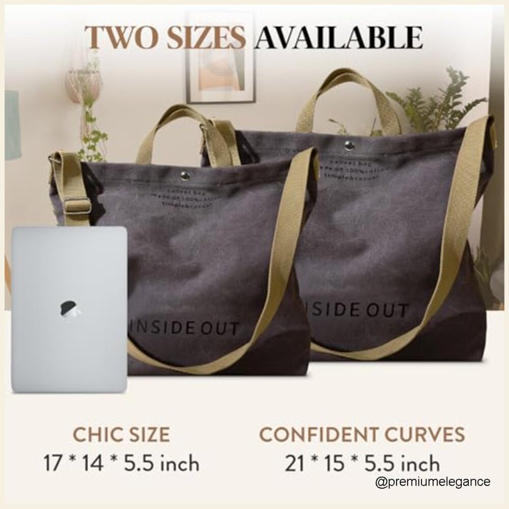 Large Canvas Tote Bag with Crossbody Strap, Multiple Pockets, 20L Capacity - Picture 6 of 7